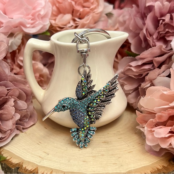Beautiful Blue Crystal Hummingbird Keychain Charm - Picture 3 of 15